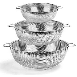 TeamFar Colander Set of 3, Stainless Steel Perforated Metal Colander Strainer with Handles for Spaghetti, Pasta, Berry, Rust Free & Dishwasher Safe - 1/3/5-quart