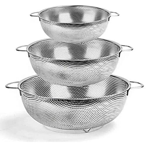 TeamFar Colander Set of 3, Stainless Steel Perforated Metal Colander Strainer with Handles for Spaghetti, Pasta, Berry, Rust Free & Dishwasher Safe - 1/3/5-quart