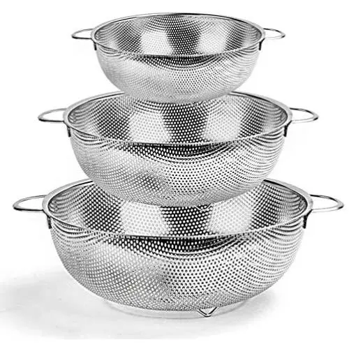 TeamFar Colander Set of 3, Stainless Steel Perforated Metal Colander Strainer with Handles for Spaghetti, Pasta, Berry, Rust Free & Dishwasher Safe - 1/3/5-quart TeamFar Colander Set of 3, Stainless Steel Perforated Metal Colander Strainer with Handles for Spaghetti, Pasta, Berry, Rust Free & Dishwasher Safe - 1/3/5-quart