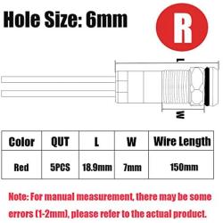 smseace 5PCS Red DC/AC12V-24V Energy Saving 1/4‘’ Indicator Light Mounting Hole 6mm with 150mm Cable Length Metal Waterproof LED Indicator Light DQ-6T-R-12