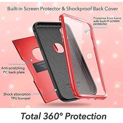 YOUMAKER Metallic Designed for iPhone XR Case, Full Body Rugged with Built-in Screen Protector Slim Fit Shockproof Cover for iPhone XR 6.1 Inch - Red/Black