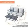 LOKATSE HOME 3 Seat Metal Patio Loveseat Bench Outdoor Furniture Bistro Set with Coffee Table for Lawn Front Porch Garden Yard or Poolside, Grey