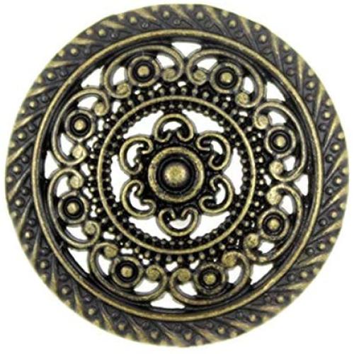 Bezelry 8 Pieces Metal Lacework Filigree Antique Brass Metal Shank Buttons. 30mm (Antique Brass)