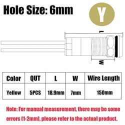 smseace 5PCS Yellow DC/AC12V-24V Energy Saving 1/4 Indicator Light Mounting Hole 6mm with 150mm Cable Length Metal Waterproof LED Indicator Light DQ-6T-Y-12