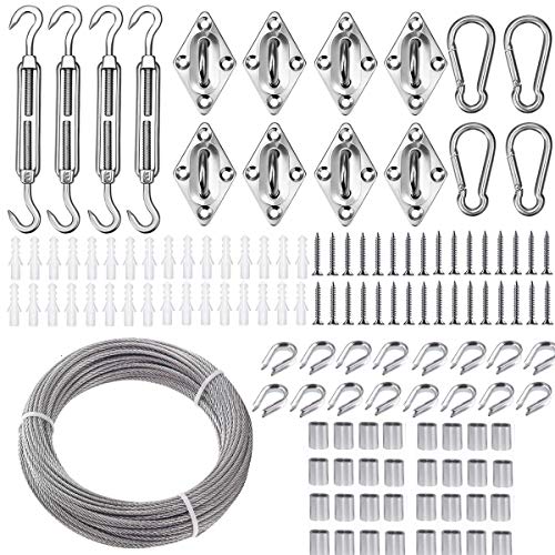 TooTaci Stainless Steel Sun Shade Sails Hardware Kit 5 inch for Triangle Rectangle Sun Shade Sails Installation, Includes 100FT/1/8'' PVC Coated Stainless Steel Metal Wire Cable Ropes Hardware -2 Bags TooTaci Stainless Steel Sun Shade Sails Hardware Kit 5 inch for Triangle Rectangle Sun Shade Sails Installation, Includes 100FT/1/8'' PVC Coated Stainless Steel Metal Wire Cable Ropes Hardware -2 Bags