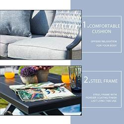 LOKATSE HOME 4 Pieces Outdoor Conversation Furniture Bistro Metal Seating Patio Armchairs Loveseat Set with Cushion & Coffee Table, 4 pcs Chair, Grey