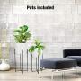 Mid Century White Planter with Black Plant Stand, 3 pcs Modern Planters for Indoor Plants, Metal Floor Planter Set with Foldable Stand Indoor Outdoor (Pack of 3)