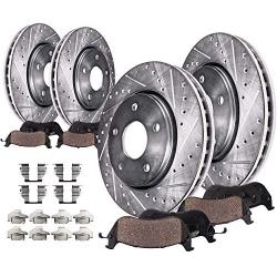 Detroit Axle - Brakes Kit Replacement for Toyota Tundra, Sequoia Land Cruiser, Lexus LX570 - Front Rear Disc Rotors, Ceramic Brake Pads (Drilled and Slotted Performance)