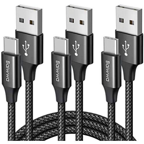 [3-Pack, 3ft] USB C Cable, Baiwwa 3.1A Fast Charging Cord USB A to Type C Cable Braided Charger Compatible with Samsung Galaxy Note 20 10 9 A10e A11 A20 A30 A40 A41 A50 A51 A71 S10e S20 S10 S9 Plus