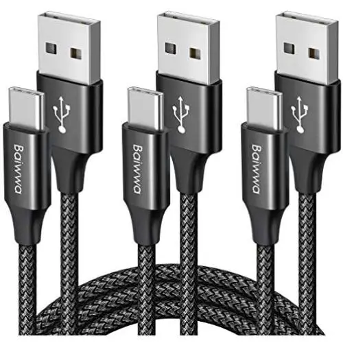 [3-Pack, 3ft] USB C Cable, Baiwwa 3.1A Fast Charging Cord USB A to Type C Cable Braided Charger Compatible with Samsung Galaxy Note 20 10 9 A10e A11 A20 A30 A40 A41 A50 A51 A71 S10e S20 S10 S9 Plus
