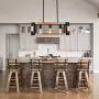 Lingkai Industrial Kitchen Island Light 3-Light Wood Chandelier Farmhouse Pendant Hanging Light Fixture Rectangle Wood Frame Metal Caged Ceiling Light