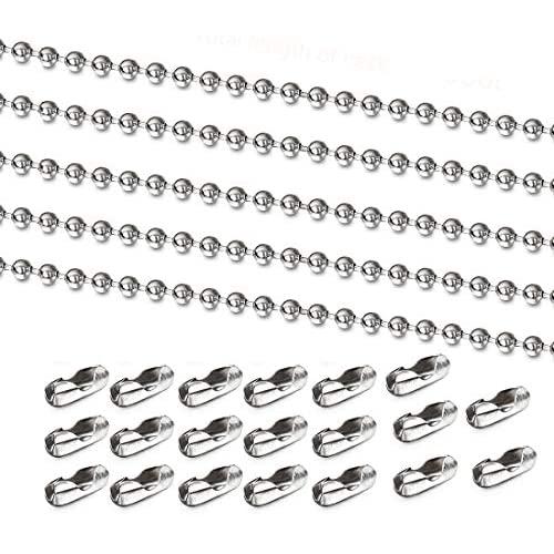 LANBEIDE 32 Feet Stainless Steel Ball Bead Chain with 20 Pieces Matching Connectors 2.4 mm Diameter Ball Chain for Necklace Jewelry Making