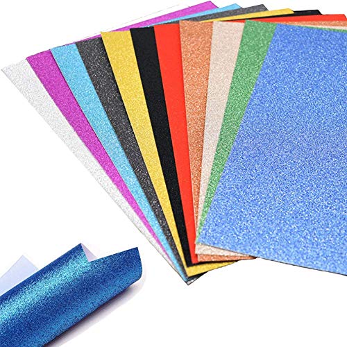 JOHOUSE A4 Glitter Paper, 30 Sheets Glitter Self-Adhesive Sticker Sticky Back Paper Craft Art Sparkling Sign Gemstone Metallic Color for Childrens Craft Cutters Art Multicolor