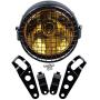 Set 6-1/2 Round Amber Lens Headlight + Metal Mesh Grille Cover + 35mm-43mm Headlamp Mount Brackets