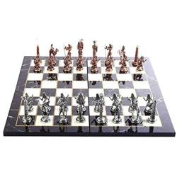 Ancient Egypt Pharaoh Antique Copper Figures Metal Chess Set for Adults,Handmade Pieces and Marble Design Wood Chess Board King 3.4 inc