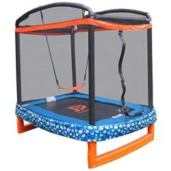 JUMP POWER 72'''' x 50'''' Rectangle Indoor/Outdoor Trampoline & Safety Net with Swing Combo. for Toddlers & Kids, Blue, Black, Orange, Green, White (JP07-R01-72)