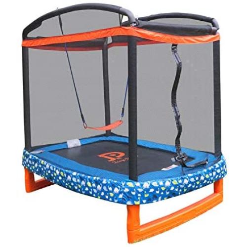 JUMP POWER 72'''' x 50'''' Rectangle Indoor/Outdoor Trampoline & Safety Net with Swing Combo. for Toddlers & Kids, Blue, Black, Orange, Green, White (JP07-R01-72)