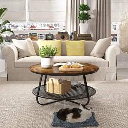 Teraves Industrial Coffee Table for Living Room,Round Coffee Table with Storage Shelf,Modern Coffee Table with Metal Frame,Easy Assembly