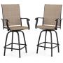 PHI VILLA Patio 3 PC Swivel Bar Sets Textilene High Bistro Sets, 2 Bar Stools and 1 Table, Brown