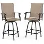 PHI VILLA Patio 3 PC Swivel Bar Sets Textilene High Bistro Sets, 2 Bar Stools and 1 Table, Brown PHI VILLA Patio 3 PC Swivel Bar Sets Textilene High Bistro Sets, 2 Bar Stools and 1 Table, Brown
