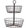 BirdRock Home 2 Tier Wire Fruit Basket - Round Metal Standing Baskets - Fruit Vegetable Garlic Caddy - Freestanding Rustic Decorative Basket