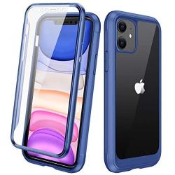 DIACLARA Compatible with iPhone 11 Case, Full Body Rugged Case with Built-in Touch Sensitive Anti-Scratch Screen Protector, Soft TPU Bumper Case Compatible with iPhone 11 6.1'' (Blue and Clear)