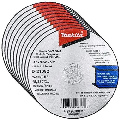 Makita 10 Pack - 4 Inch Cut Off Wheels For 4'' Grinders - Aggressive Cutting For Metal & Stainless Steel
