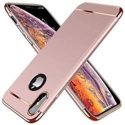 TORRAS Lock Series for iPhone X Case/for iPhone Xs Case 3-in-1 Luxury Anti-Scratch Hard Cover with Electroplated Frame Phone for iPhone Xs/X, Rose Gold