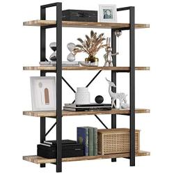 IRONCK Bookshelf and Bookcase 4-Tier, 130lbs/shelf Load Capacity, Industrial Bookshelves Storage Display Shelves, Home Office Furniture, Wood and Metal Frame