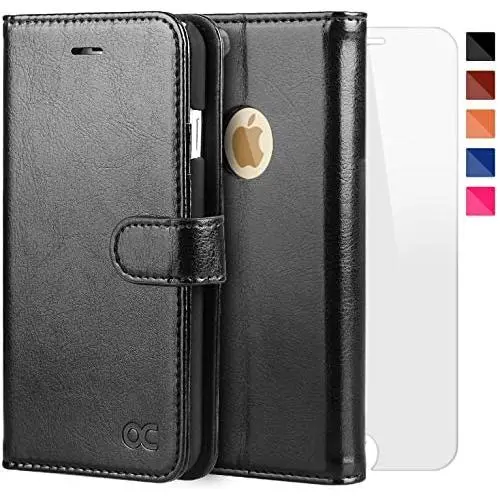 OCASE iPhone 6S Case [Screen Protector Included] Leather Wallet Flip Case for iPhone 6 / 6S Devices 4.7 Inch - Black