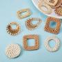 SUNNYCLUE 16pcs Handmade Rattan Woven Reed Cane Charms Connector Pendants Linking Rings Geometric Round Oval Bohemian Lightweight Circle for Straw Wicker Braid Earrings Jewelry Making NO Hole