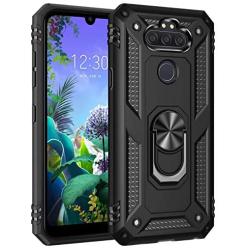 PUSHIMEI Compatible for LG Aristo 5/K8X/Phoenix 5/Fortune 3/Tribute Monarch/Risio 4 case,Military Grade Protection Phone Case Cover with HD Screen Protector Magnetic Ring Kickstand (Black)