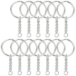 Jmkcoz 100pcs 1''/25mm Metal Split Key Ring with Chain Silver Key Ring Keychain Ring Parts Open Jump Ring and Connector Accessories for DIY