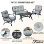 Festival Depot 2 of Outdoor Patio Bistro ArmChairs with Cushions Set Premium Fabric Metal Frame Furniture Set Garden Dining Seating Chair Thick & Soft Cushions (Grey)