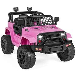 Best Choice Products 12V Kids Ride On Truck Car w/Parent Remote Control, Spring Suspension, LED Lights, AUX Port - Pink