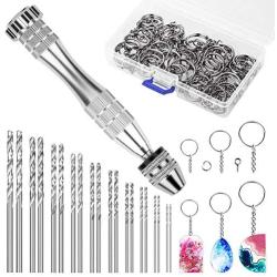 Hand Drill for Resin Molds, Paxcoo 201 PCS Pin Vise Resin Drill Set with Keychain Hardware and 20 Pcs Small Drill Bits (0.8-3 mm) for Resin Plastic Polymer Clay Keychain Pendant Jewelry Making