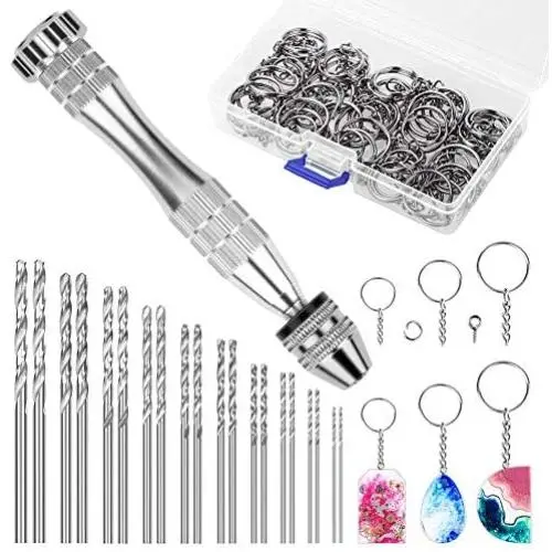 Hand Drill for Resin Molds, Paxcoo 201 PCS Pin Vise Resin Drill Set with Keychain Hardware and 20 Pcs Small Drill Bits (0.8-3 mm) for Resin Plastic Polymer Clay Keychain Pendant Jewelry Making Hand Drill for Resin Molds, Paxcoo 201 PCS Pin Vise Resin Drill Set with Keychain Hardware and 20 Pcs Small Drill Bits (0.8-3 mm) for Resin Plastic Polymer Clay Keychain Pendant Jewelry Making