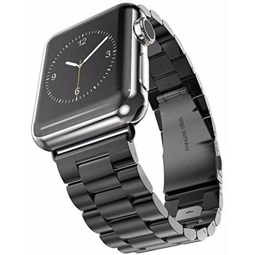 U191U Band Compatible with Apple Watch 38mm 42mm Stainless Steel Wristband Metal Buckle Clasp iWatch 40mm 44mm Strap Replacement Bracelet for Apple Watch Series 4/3/2/1 Sports Edition(Black, 42MM)