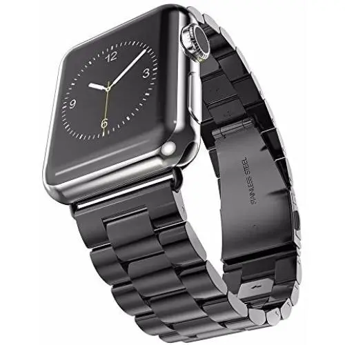 U191U Band Compatible with Apple Watch 38mm 42mm Stainless Steel Wristband Metal Buckle Clasp iWatch 40mm 44mm Strap Replacement Bracelet for Apple Watch Series 4/3/2/1 Sports Edition(Black, 42MM)
