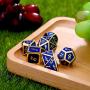 Bememo Polyhedral Metal Dices Set Zinc Alloy with Enamel Solid Metal for DND Game, Tabletop RPG, Dungeons and Dragons, Math Teaching, 7 Pieces Dice Set with Black Velvet Bag (Golden Blue)