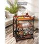 kealive Kitchen Bar Cart for Home Mobile Metal Wine Cart on Wheels with Handle Rack, Glass Holder, Removable Wood Box Container, Rustic Serving Cart 3-Tier Storage, Vintage Brown 26L x 18W x 32.5H