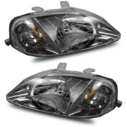 SPPC Crystal Headlights Gun Metal Assembly Set For Honda Civic - (Pair) Driver Left and Passenger Right Side Replacement Headlamp