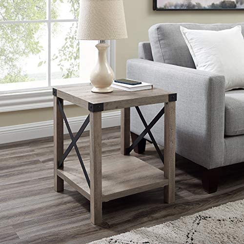 Thomas 18 Inch Metal X Side Table with Grey Wash Finish