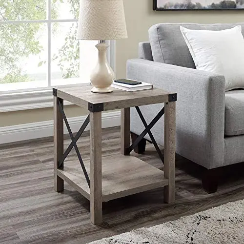 Thomas 18 Inch Metal X Side Table with Grey Wash Finish