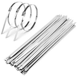 CenterZ 200pcs Stainless Steel Cable Ties, 11.8 inch Exhaust Wrap Metal Locking Zip Tie Bulk, Multi-purpose Reusable Industrial Heavy Duty Cord Management Wire Fastening Straps (11.8'' x 0.18'' x 0.01'')