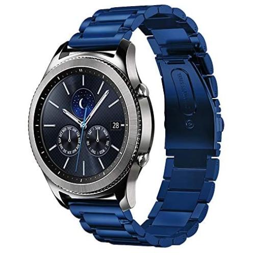 Shangpule Compatible Gear S3 bands, Galaxy Watch 3 45mm Band Galaxy Watch 46mm Bands, 22mm Stainless Steel Metal Replacement Strap Bracelet Compatible Samsung Gear S3 Classic and S3 Frontier Smartwatch (Blue)