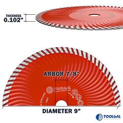 TOOLGAL Diamond Blade 9'' for Masonry - Wet and Dry Cutting of Concrete/Roof Tiles/Stone - ⅞” Arbor fit to Angle Grinders, Circular Saws, Masonry Saws, Tilesaw and Cutoff Cutters