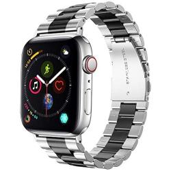 Supoix 38mm/40mm Large Bands Compatible with Apple Watch Series 5 4 40mm/Series 3/2/1 38mm, Stainless Steel Metal Link Replacement Wristbands Strap for Women(Silver&Black)