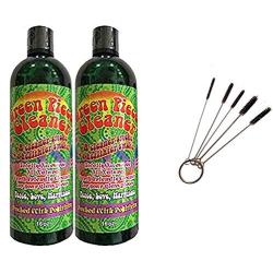 Green Piece Glass Cleaner 2 Bottles-16 oz and 5 Piece Mini Metal Nylon Tube Pipe Cleaner Brush Set with Keychain Ring Combo