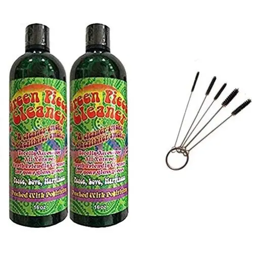 Green Piece Glass Cleaner 2 Bottles-16 oz and 5 Piece Mini Metal Nylon Tube Pipe Cleaner Brush Set with Keychain Ring Combo Green Piece Glass Cleaner 2 Bottles-16 oz and 5 Piece Mini Metal Nylon Tube Pipe Cleaner Brush Set with Keychain Ring Combo